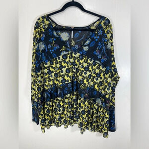 Free People Isabelle Tunic Oversized Floral Sheer Boho Peasant Tunic Top Size XS